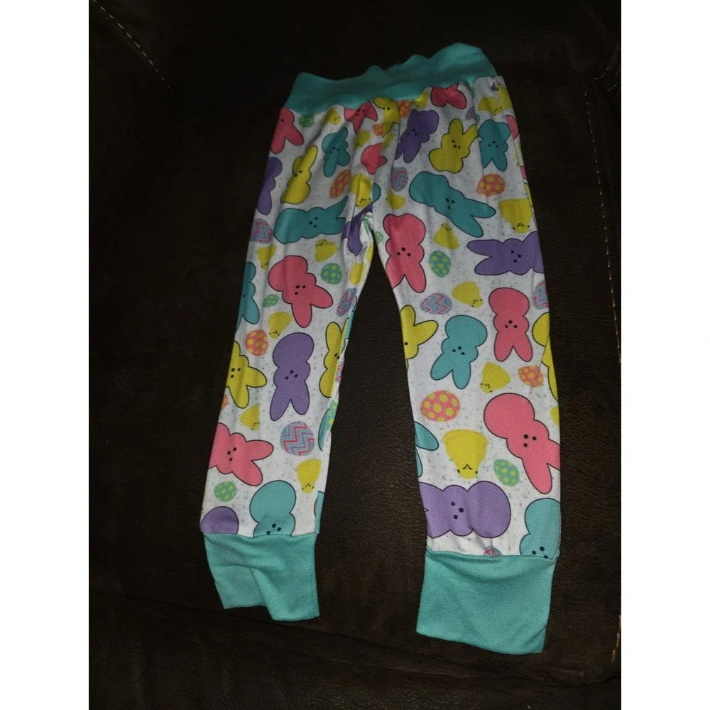 Two little owls boutique spring Easter peeps bunny hood top‎ size 3 leggings 2t
